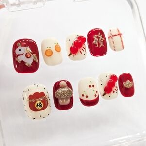 "Golden Gallop" 3D Year of the Horse Press-On Nails 2026 Lunar New Year Size S